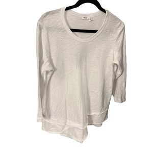 Wilt Women’s Top White 3/4 Sleeve Round Neck Cotton Moc Layered Hem Sz L